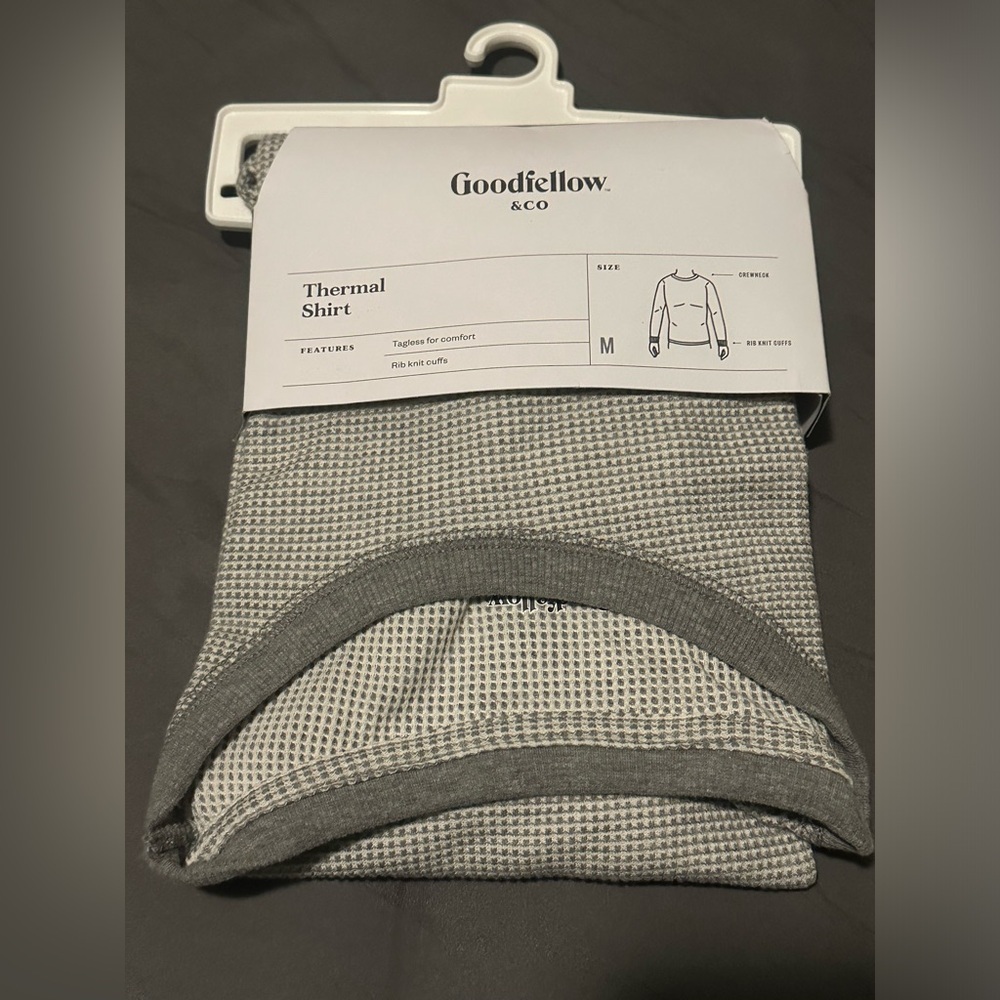Goodfellow&co men’s thermal long sleeve size medium gray and white NWT